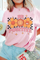 BE POSITIVE HAPPY FACE FLOWERS Graphic Tee