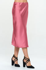 Made in USA Solid Satin Midi Skirt