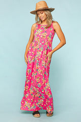 FLORAL FIT AND FLARE MAXI WITH SIDE POCKETS