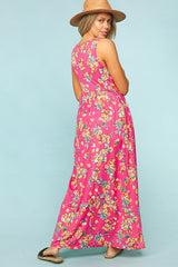 FLORAL FIT AND FLARE MAXI WITH SIDE POCKETS